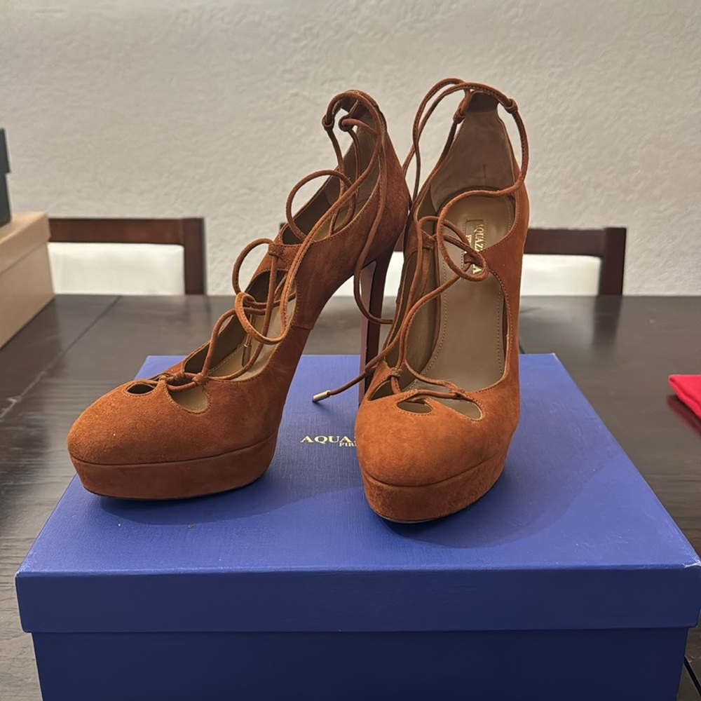 Aquazzura Dancer Plateau in Suede Luggage